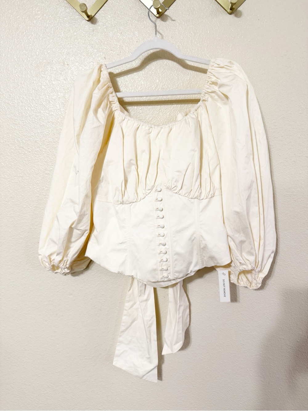 For Love & Lemons Marion Puff Sleeve Romantic Boned Corset Top Ivory Large NEW - Picture 11 of 14